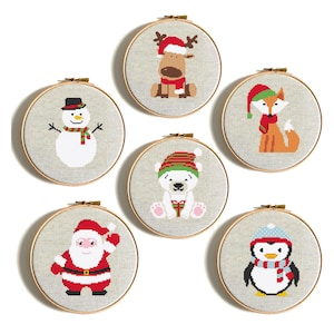 Christmas cross stitch pattern, Santa Claus, Fox, Bear, Reindeer, Snowman, Penguin mini embroidery, DIY to Kids, Cute funny animals, Digital