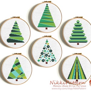 Christmas tree cross stitch pattern Modern christmas decoration Winter embroidery design Holiday cross stitch