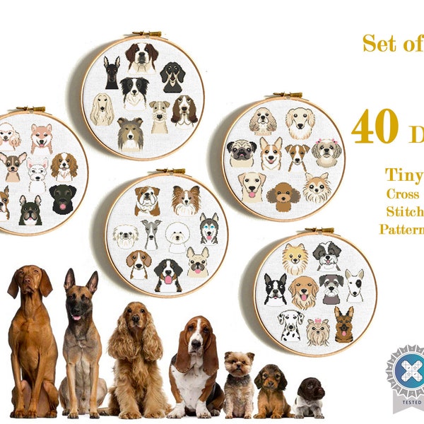 Dog cross stitch pattern Set of 40 dogs Modern cross stitch animals cross stitch PDF pattern Tiny cross stitch Small embroidery