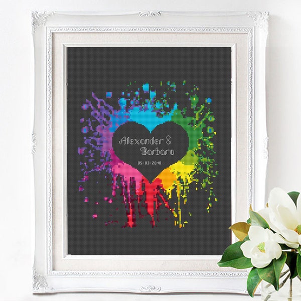 Wedding modern cross stitch pattern Personalized counted cross stitch chart Love anniversary wedding gift Customizable DIY gift