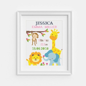 Geburtsanzeige modernes Kreuzstichmuster, Mädchen Jungen Kinderzimmer, DIY neues Baby Geschenk, Kreuzstich PDF