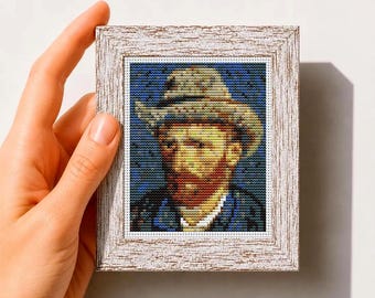 Mini Cross Stitch Pattern PDF, Self Portrait- by Vincent van Gogh, Famous painting, Small Tiny Art Embroidery, Instant Download