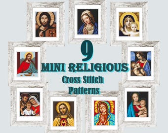 Religious Cross Stitch Patterns, Mini Art Embroidery, Madonna del Granduca, Leonardo da Vinci, Holy Family, Sacred Heart of Jesus, Digital