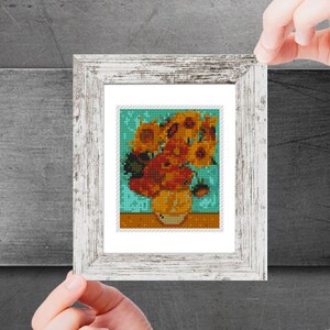 Mini Cross Stitch Pattern PDF, Van Gogh Sunflowers, Small Counted Art Cross Stitch
