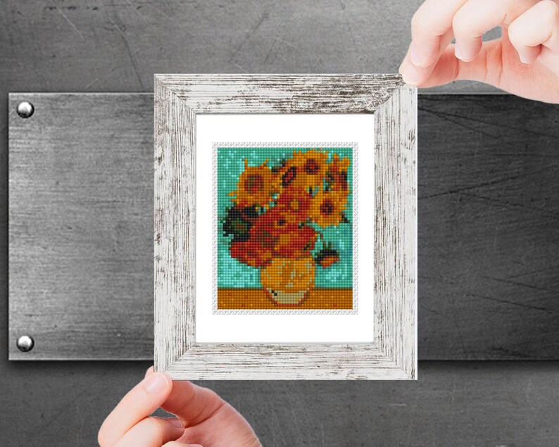 Mini Cross Stitch Pattern PDF, Van Gogh Sunflowers, Small Counted Art Cross Stitch