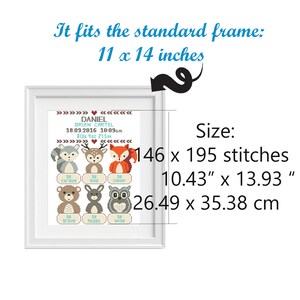 Birth Announcement modern cross stitch pattern, Girl Boy nursery, DIY new baby gift, counted cross stitch PDF image 2