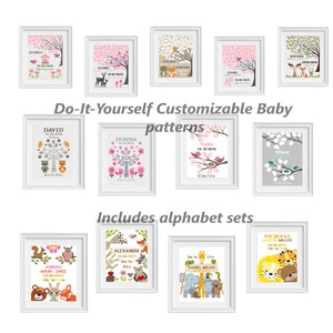 Baby birth announcement modern cross stitch pattern, funny nursery decor, DIY new baby gift, Girl, Boy baby shower, counted cross stitch image 4