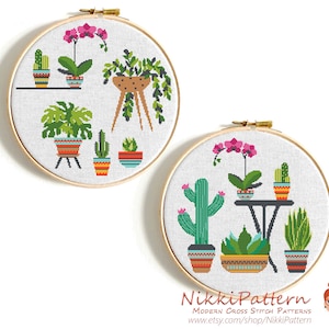 Cactus cross stitch pattern Tropical Decor Floral cross stitch Flower pots Plant cross stitch Modern cacti cross stitch PDF Digital Download