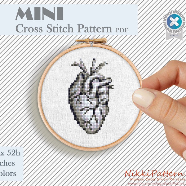 Heart cross stitch pattern Mini anatomy cross stitch Funny counted cross stitch Modern cross stitch Easy cross stitch PDF