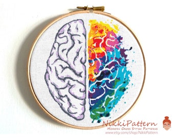 Brain cross stitch pattern Rainbow cross stitch Funny counted cross stitch Modern cross stitch Colorful cross stitch Easy cross stitch PDF