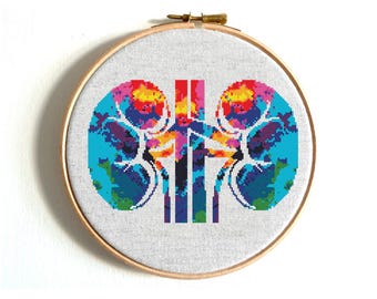 Kruissteekpatroon nieranatomie: grappig borduursel van het menselijk lichaam (digitale download)