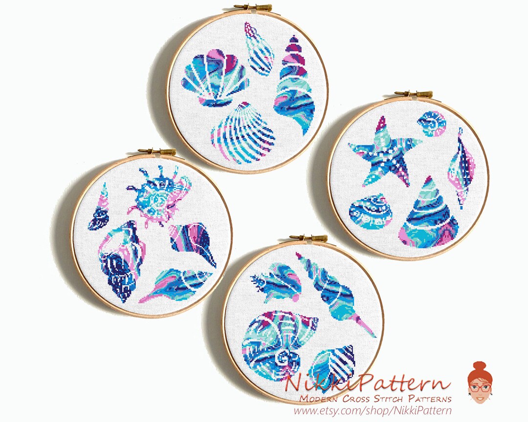Seashells Cross Stitch Pattern Watercolor Cross Stitch Counted Cross ...