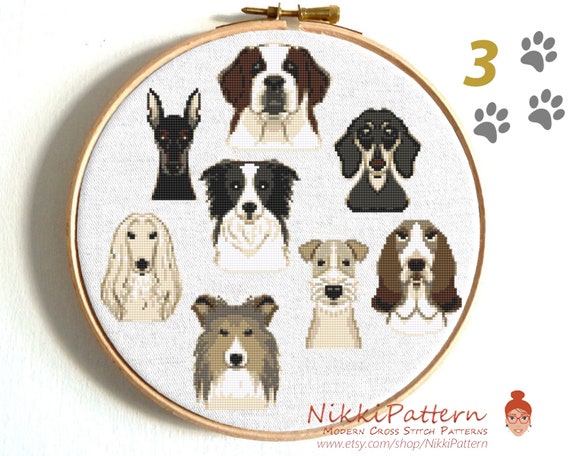 Dogs Cross Stitch Pattern Animal cross Dog pillowcase | Etsy