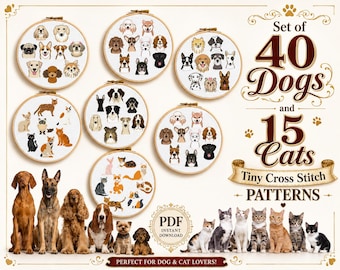 Mini schemi a punto croce per cani e gatti. 55 Piccoli schemi a punto croce. Schema per principianti per gli amanti dei gatti, Piccolo schema a punto croce facile, Animali carini.