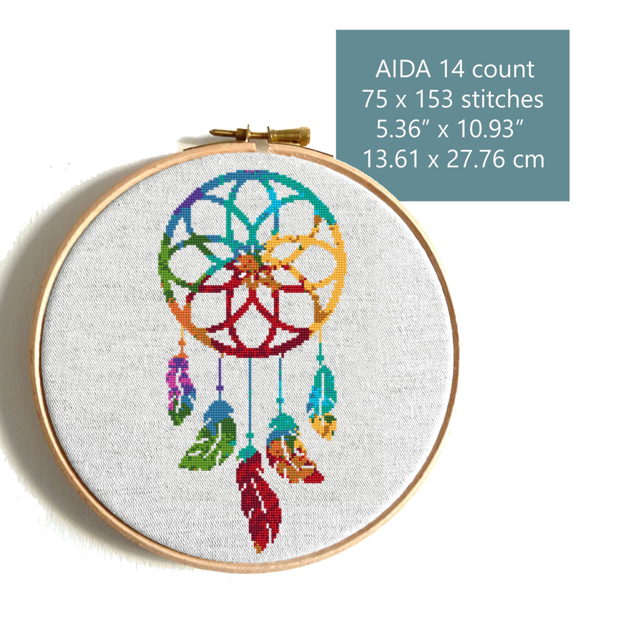 dreamcatcher-modern-cross-stitch-pattern-colorful-feather-cross-stitch-easy-tribal-cross-stitch-baby-boho-dream-catcher-nursery-wall-hanging-etsy
