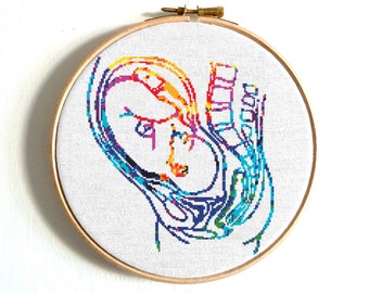 Kruissteekpatroon van de menselijke anatomie Embryo kruissteek Zwangerschap Voortplantingssysteem Pasgeboren Modern borduurwerk Instant download PDF