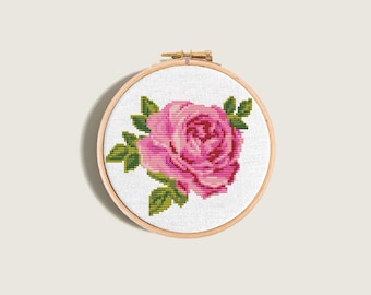 Mini cross stitch pattern, Tiny Rose, Floral easy embroidery chart, Nature pattern, Floral sampler, Digital Instant download PDF