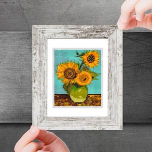 Sunflowers mini cross stitch pattern PDF, van Gogh famous painting, Small Tiny Art Embroidery, Instant Download