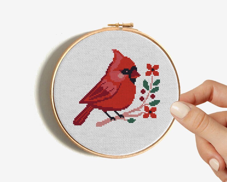 Northern Cardinal cross stitch pattern. Bird Mini cross stitch.