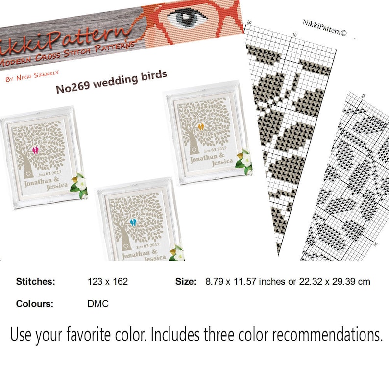 Wedding modern cross stitch pattern, personalized counted cross stitch chart, love, anniversary, wedding gift, Customizable DIY, digital PDF image 2