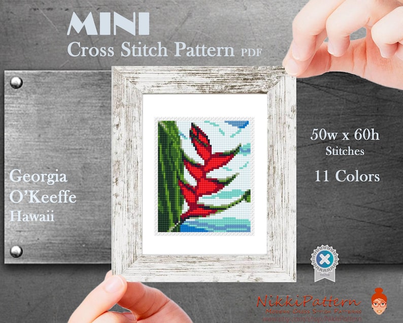 Mini art Cross Stitch Patterns Mini flowers Georgia O'Keeffe masterpieces Hand embroidery Modern cross stitch Tiny famous paintings image 9