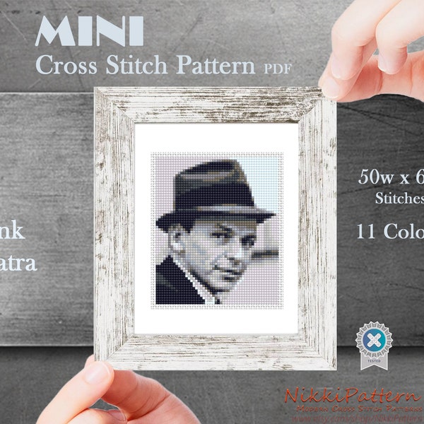 Mini cross stitch pattern, Frank Sinatra portrait, Famous singer miniature art, Small modern Embroidery, Tiny masterpieces