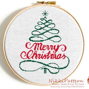 Christmas tree cross stitch pattern Merry Christmas Modern counted cross stitch Santa Claus Ornaments pattern PDF file DIY gift pillow