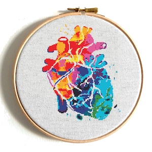 Heart cross stitch pattern, Modern cross stitch pattern, Watercolor human heart, Counted cross stitch PDF pattern, Funny cross stitch