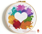 Hart kruissteekpatroon Aquarel kruissteek Liefdesborduurwerk getelde kruissteek Kleurrijke hart baby kruissteek Eenvoudig pdf-patroon