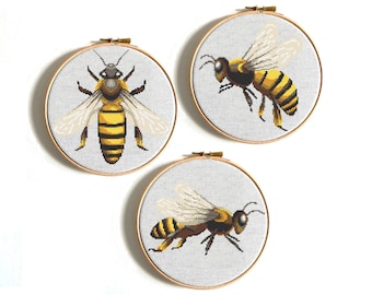Bee Cross Stitch Pattern PDF | Minimalist Animal Embroidery | Modern Insect X-Stitch Chart | Nature Lovers | Beginner Friendly