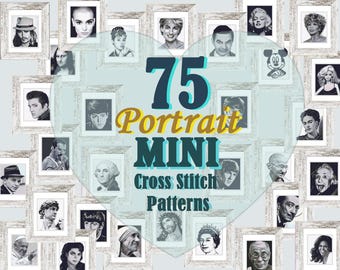 Mini Portrait Cross Stitch Pattern, Famous Icon-Inspired Faces Sampler, Counted X Stitch PDF, Instant Digital Download