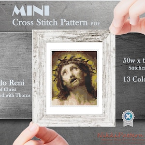 Mini Cross Stitch Pattern Art Head of Christ Crowned with Thorns by Guido Reni Famous painting PDF pattern Small Tiny Miniature picture