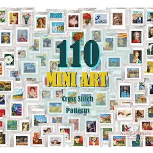 110 Mini art Cross Stitch Patterns. Van Gogh, Starry Night, Mona Lisa, Monet, Renoir, Degas. Tiny famous artworks, Mini masterpieces PDF
