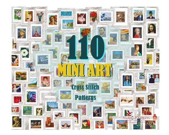 110 Mini art Cross Stitch Patterns. Van Gogh, Starry Night, Mona Lisa, Monet, Renoir, Degas. Tiny famous artworks, Mini masterpieces PDF