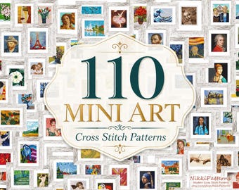 110 Mini art Cross Stitch Patterns. Van Gogh, Starry Night, Mona Lisa, Monet, Renoir, Degas. Tiny famous artworks, Mini masterpieces PDF