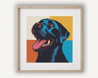 Dog Cross Stitch Pattern PDF, Black Labrador, Pop art design, Easy and small chart, Cute animal counted x-stitch, Instant Download