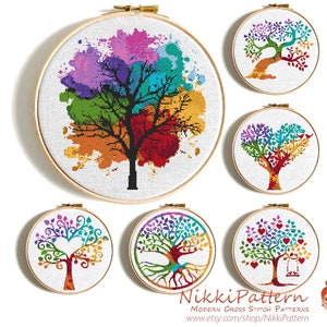 Watercolor tree cross stitch pattern Four seasons Tree Modern cross stitch bundle Counted cross stitch Embroidery Hoop Art Easy cross stitch