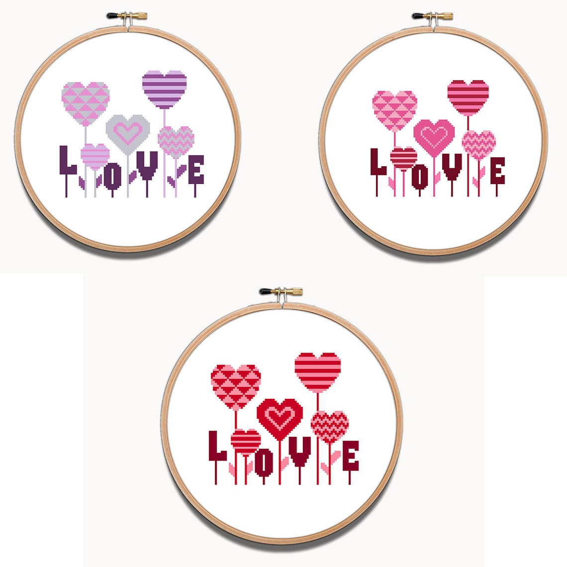 LOVE Cross Stitch Pattern PDF Instant download Flower Heart | Etsy