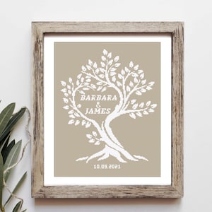 Wedding modern cross stitch pattern, Love tree, Personalized name, Custom name, Love Anniversary wedding gift, Digital download PDF