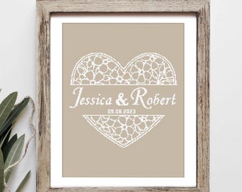 Modern wedding cross stitch pattern, Heart embroidery with custom names, Love anniversary gift, Personalized wedding gift, Instant Download