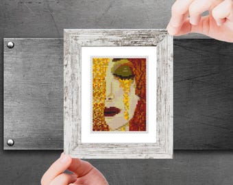 Mini cross stitch pattern art - Golden Tears- by Gustav Klimt Famous painting cross stitch PDF pattern Small Tiny Miniature art Little art