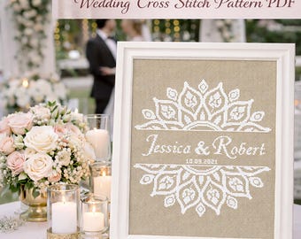 Kreuzstich Stickmuster Hochzeit, Kreuzstich Stickmuster, Monochrome Hochzeit Kreuzstichmuster, personalisierte Kreuzstichmuster, personalisierter Download, Kreuzstich Stickmuster