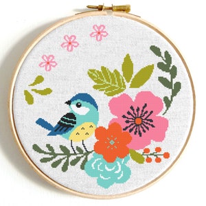 Floral cross stitch pattern Modern cross stitch Flower cross stitch Bird Counted cross stitch PDF Animal cross stitch chart Easy crossstitch