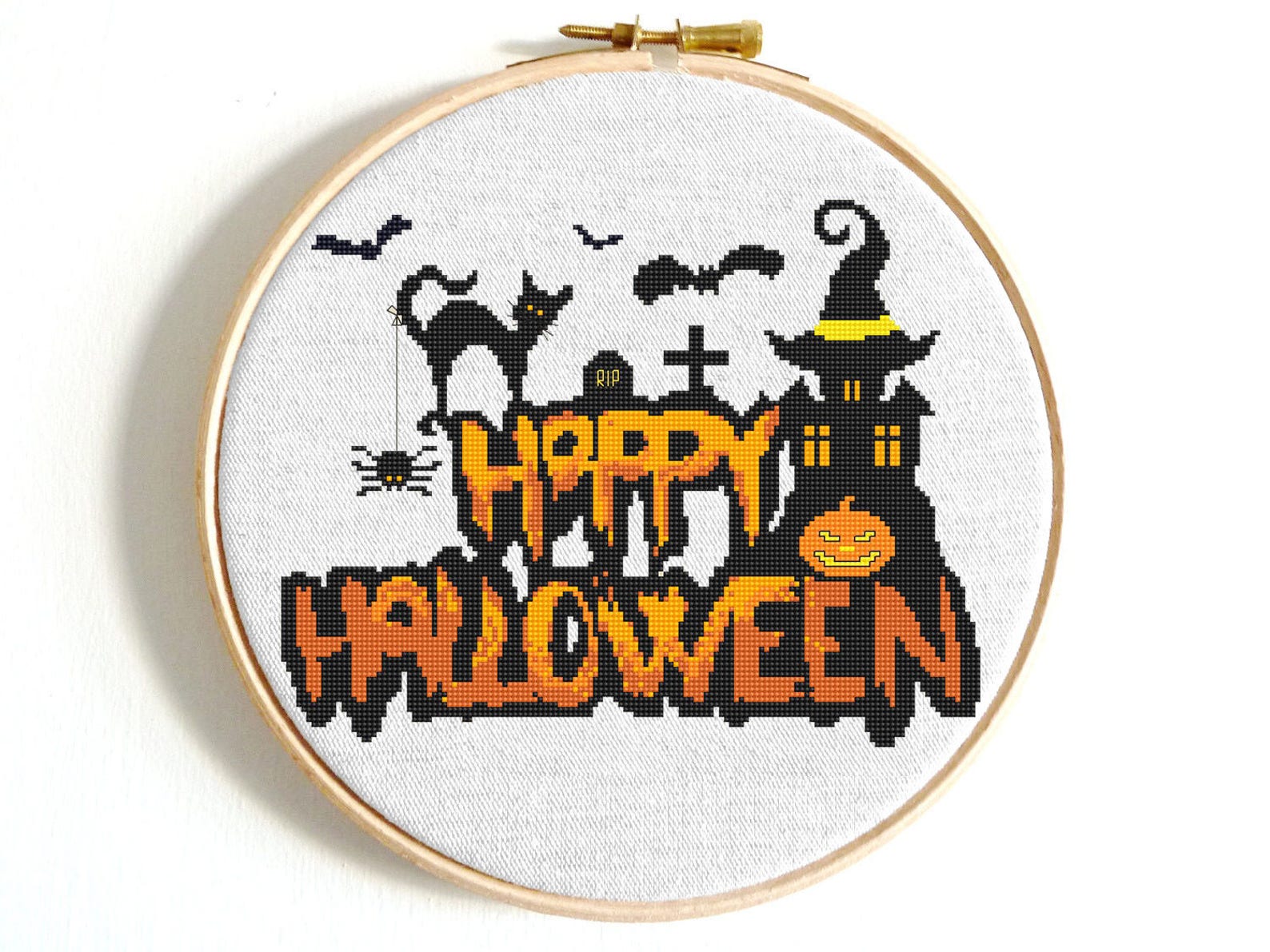 Happy Halloween Cross Stitch Pattern Pumpkin Cross Stitch Etsy UK