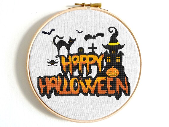 Happy Halloween cross stitch  pattern PDF Pumpkin chart pattern