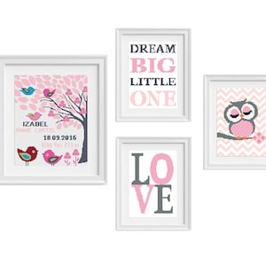 Birth Announcement with birds Cross Stitch Pattern PDF – Custom Baby Name and Date, Baby girl room decor, Personalized name Instant download