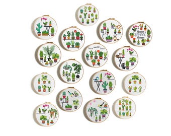 Cacti cross stitch pattern, Plant and cacti with bird and cats, Set of 16 mini and easy modern design, Digital Instant download PDF