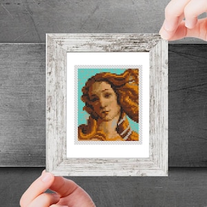 Mini art Cross Stitch Pattern, Venus by Botticelli, Famous painting, Small Tiny Art Embroidery, Instant digital download