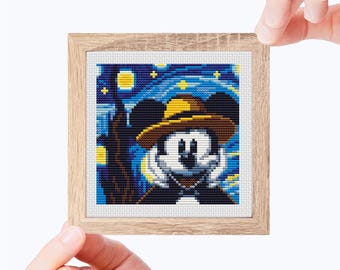 Starry Night cross stitch pattern, Van Gogh funny mouse, Counted xstitch chart PDF, Famous mini masterpiece, Digital instant download