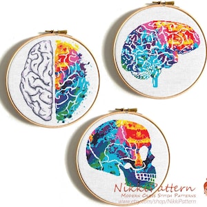Skull cross stitch pattern  Brain cross stitch Human Anatomy cross stitch Body cross stitch chart PDF pattern Funny cross stitch